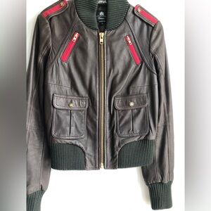 Rock & Republic Dark Brown Bomber Jacket with Red Details